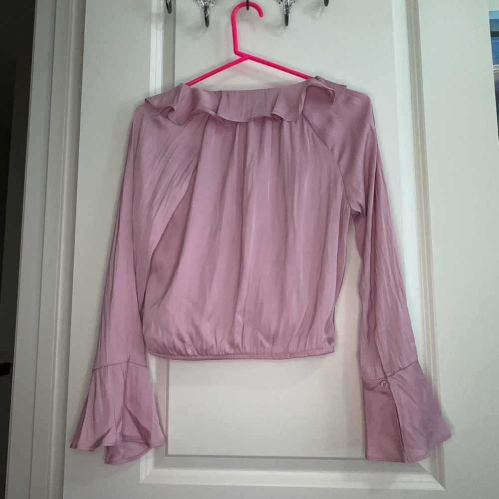 NWT A New Day Dusty Rose Pink Wrap Top With Bell Sleeves and Ruffle XS - Picture 3 of 6